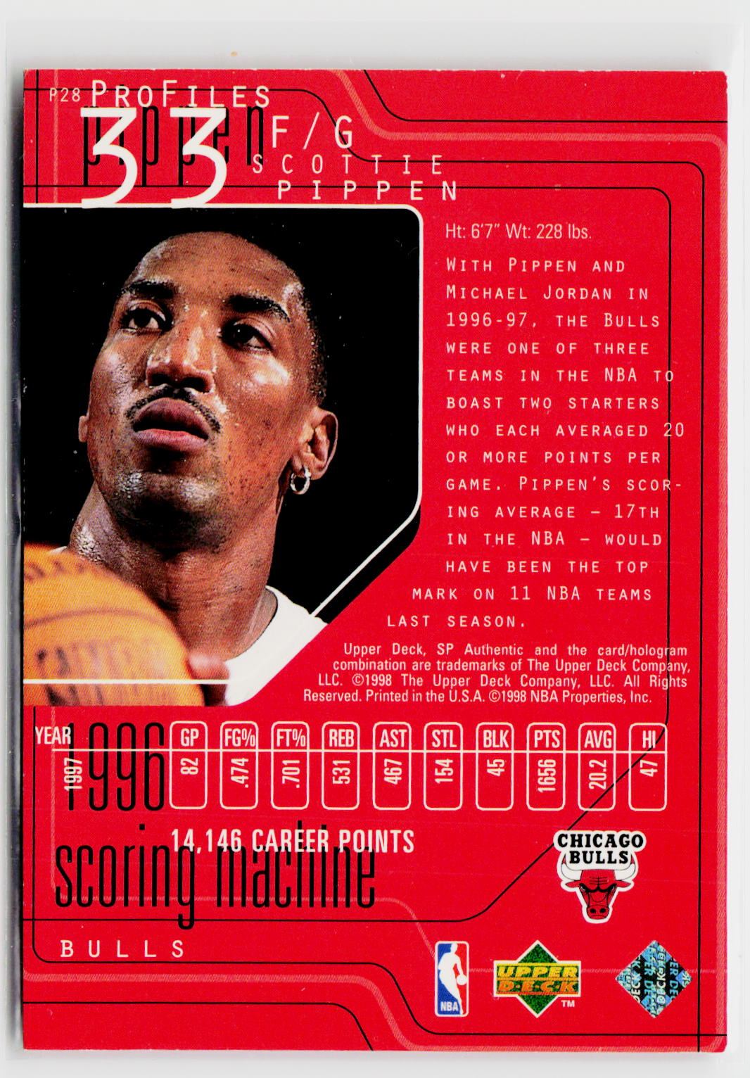 1997-98 SP Authentic #P28 Scottie Pippen ProFiles Level 1-2
