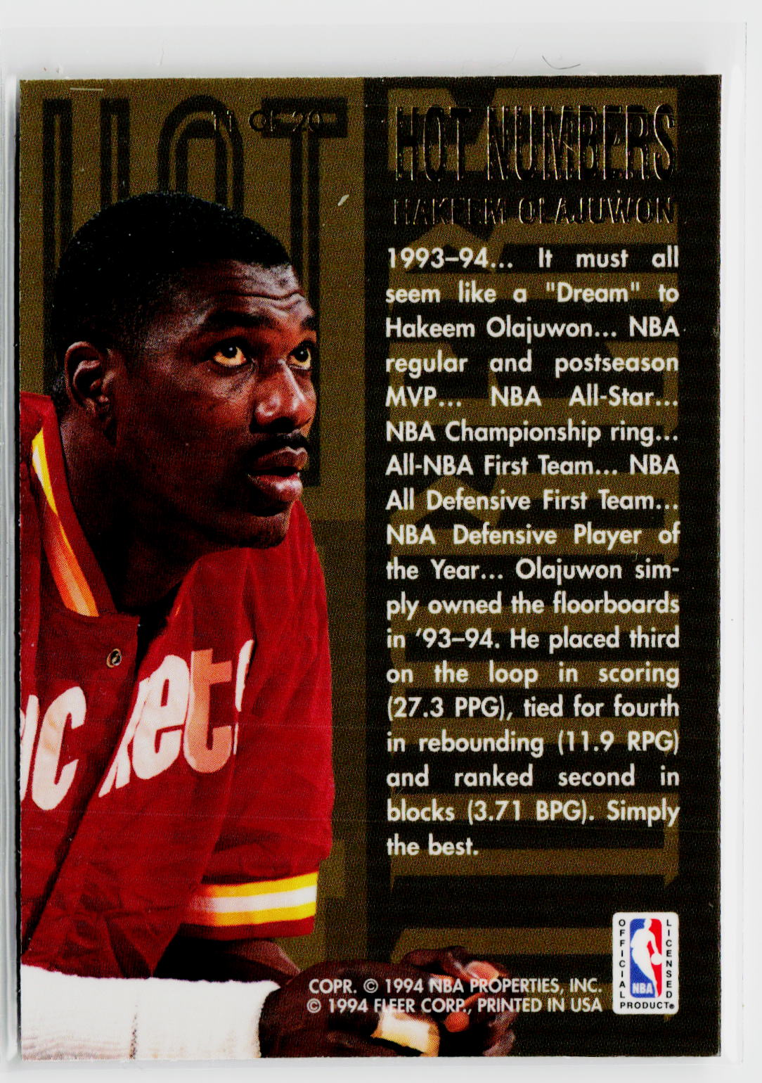 1994-95 Flair #11 Hakeem Olajuwon Hot Numbers-2
