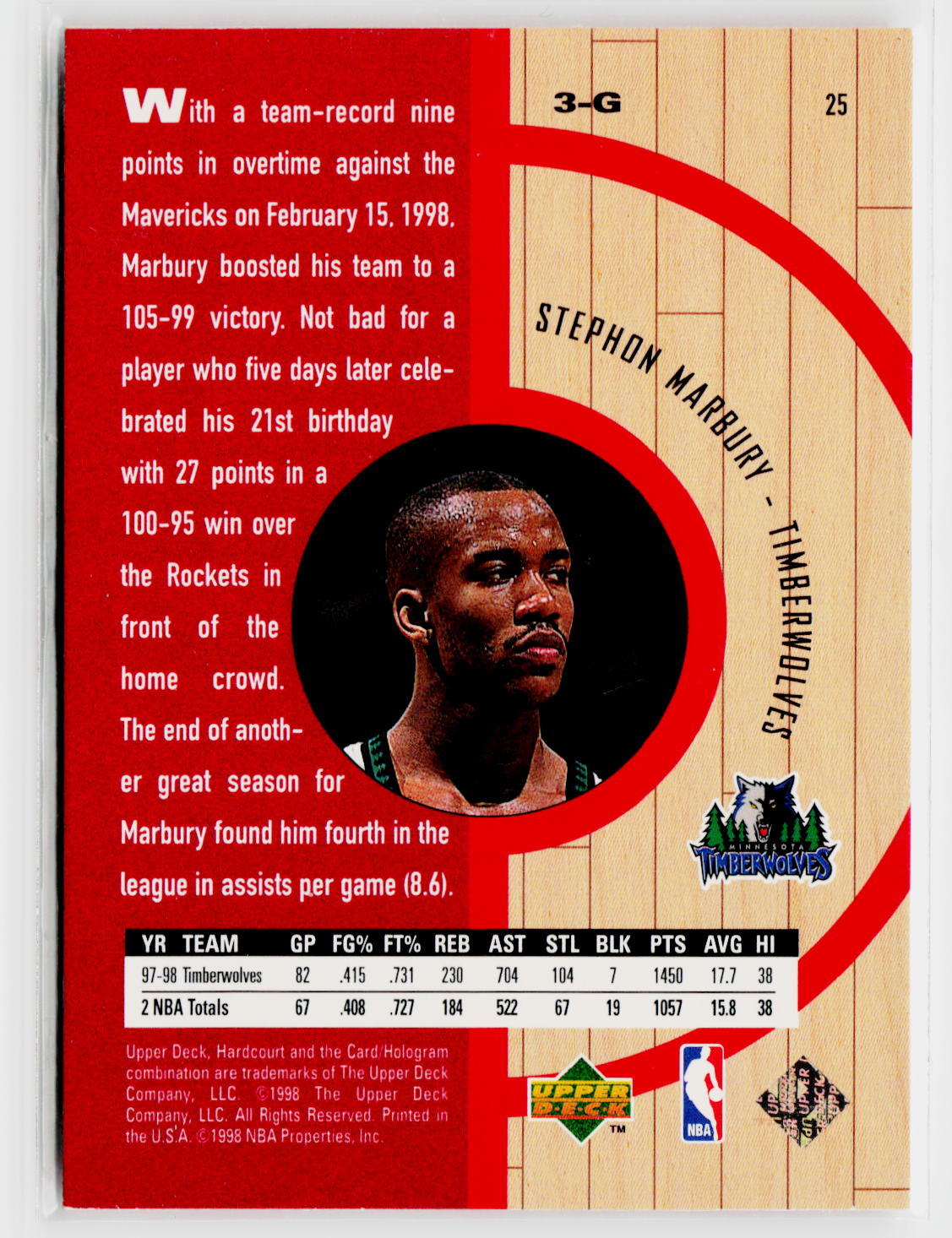 1998 Upper Deck Hardcourt #25 Stephon Marbury-2