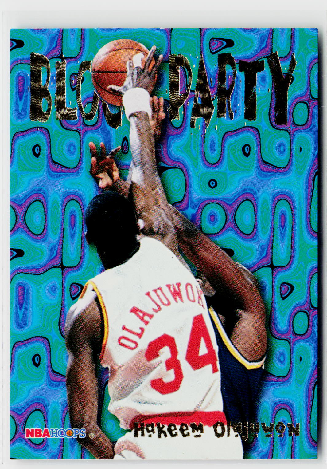 1995-96 Hoops #8 Hakeem Olajuwon Block Party-1