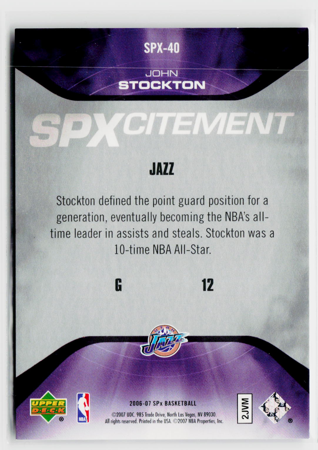 2006-07 SPx #SPX-40 John Stockton SPXcitement #/2999-2