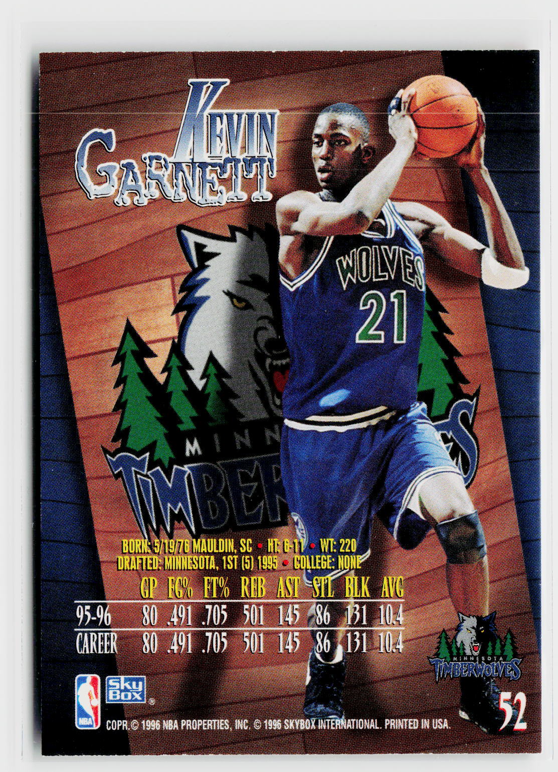 1996-97 SkyBox Z-Force #52 Kevin Garnett-2