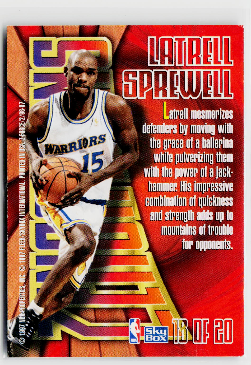 1996-97 SkyBox Z-Force #18 Latrell Sprewell Zensations-2