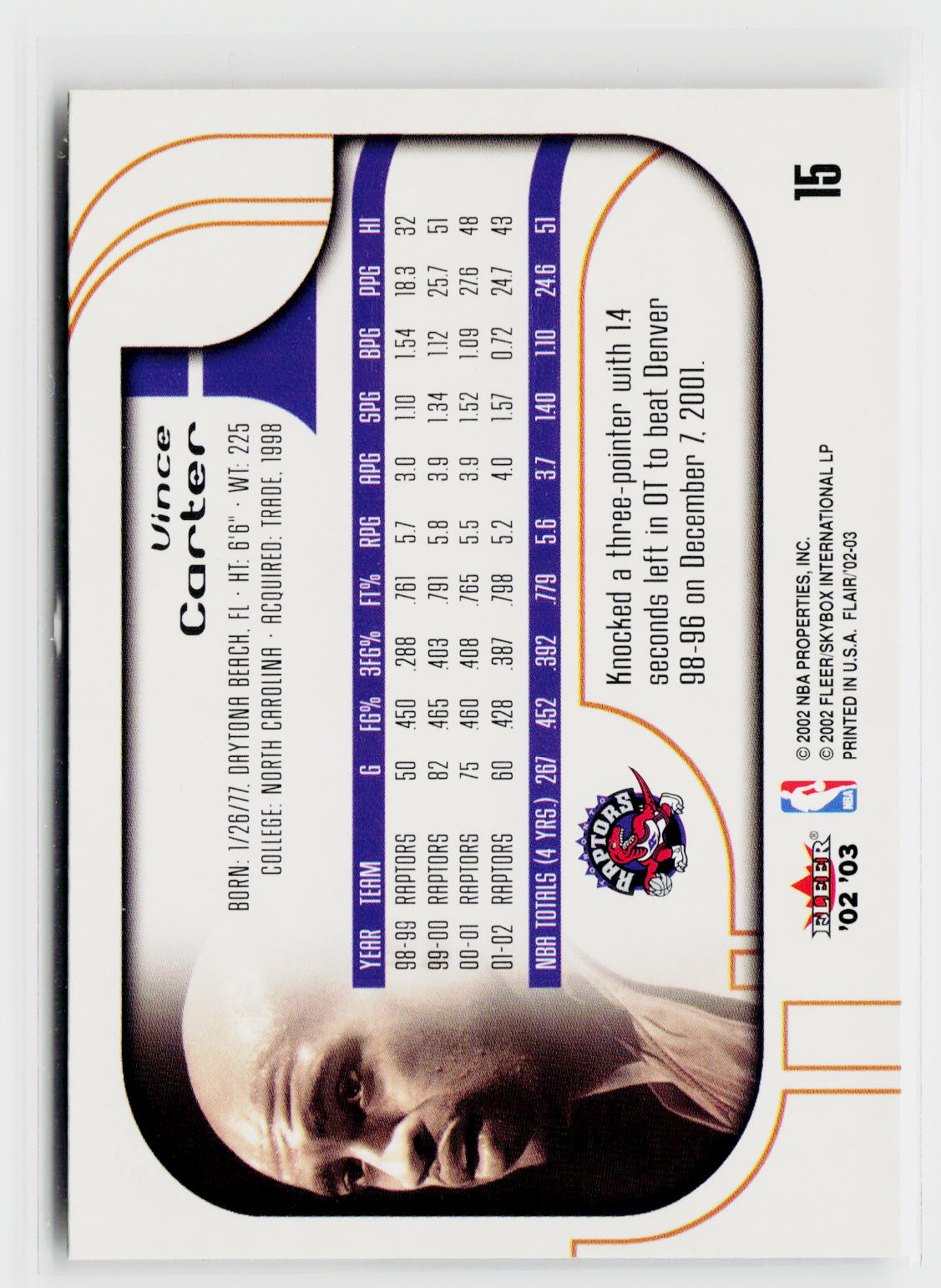 2002-03 Flair #15 Vince Carter-2