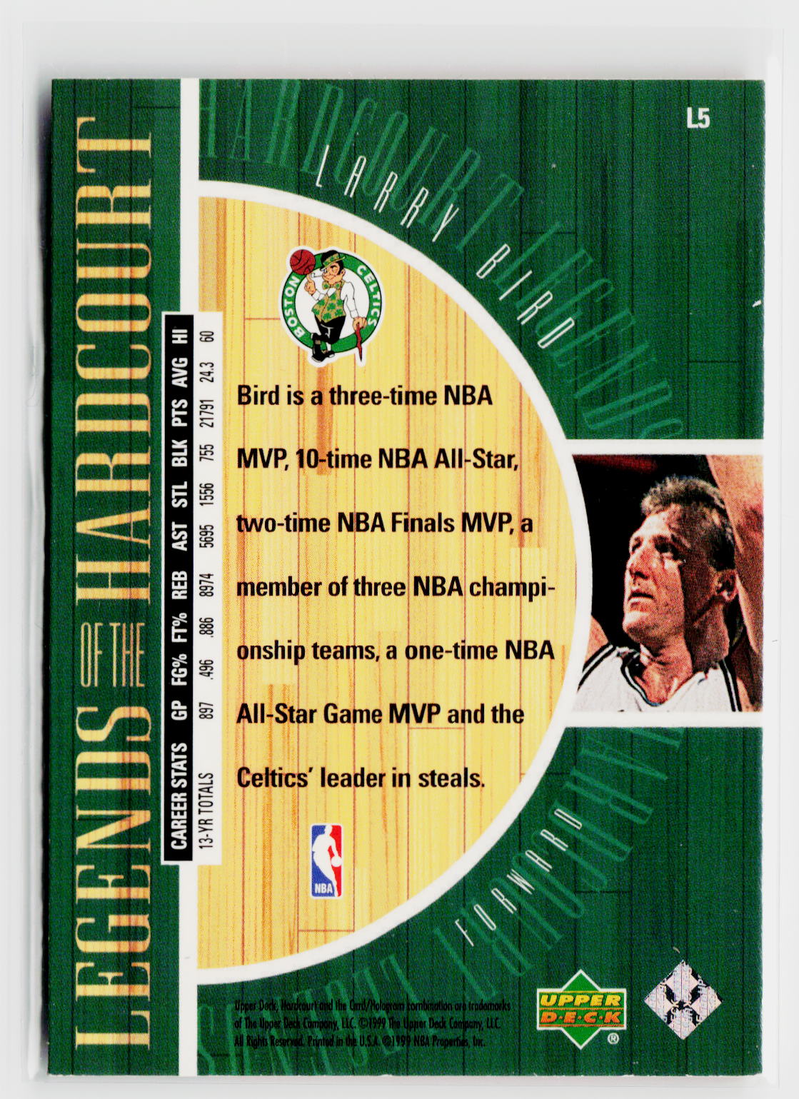 1999-00 Upper Deck Hardcourt #L5 Larry Bird Legends of the Hardcourt-2