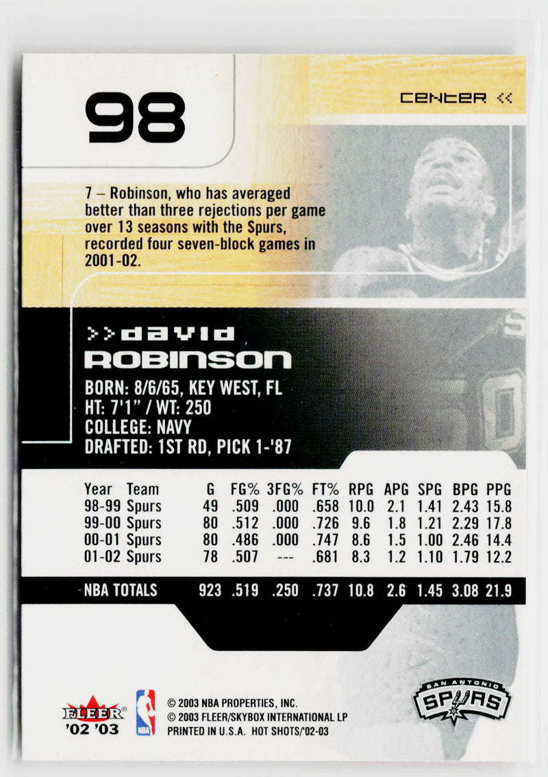 2002-03 Fleer Hot Shots #98 David Robinson-2