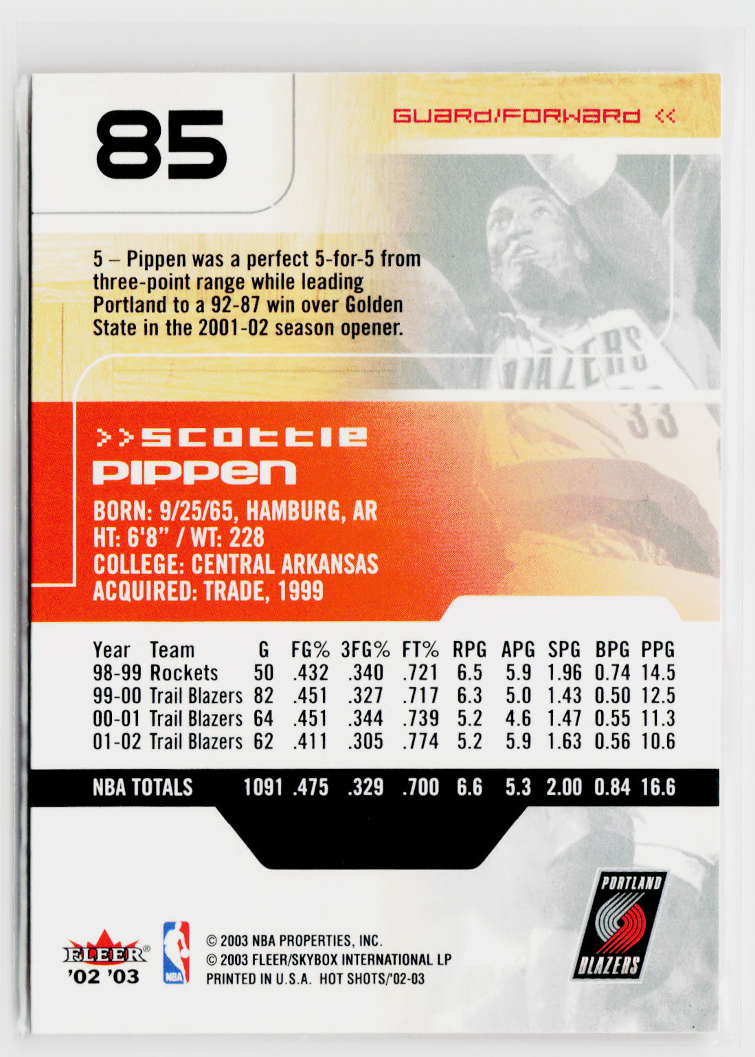 2002-03 Fleer Hot Shots #85 Scottie Pippen-2