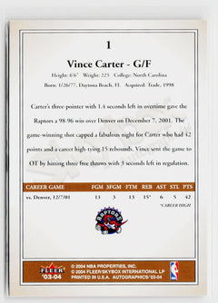 2003-04 SkyBox Autographics #1 Vince Carter-2