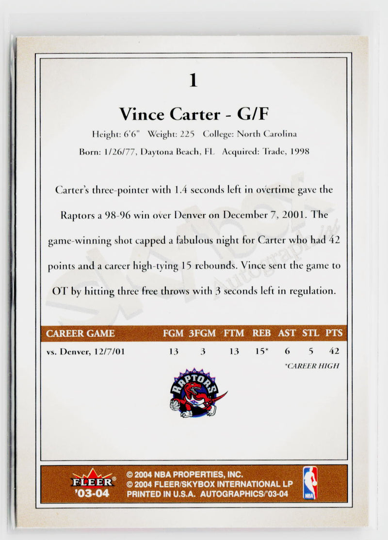 2003-04 SkyBox Autographics #1 Vince Carter-2