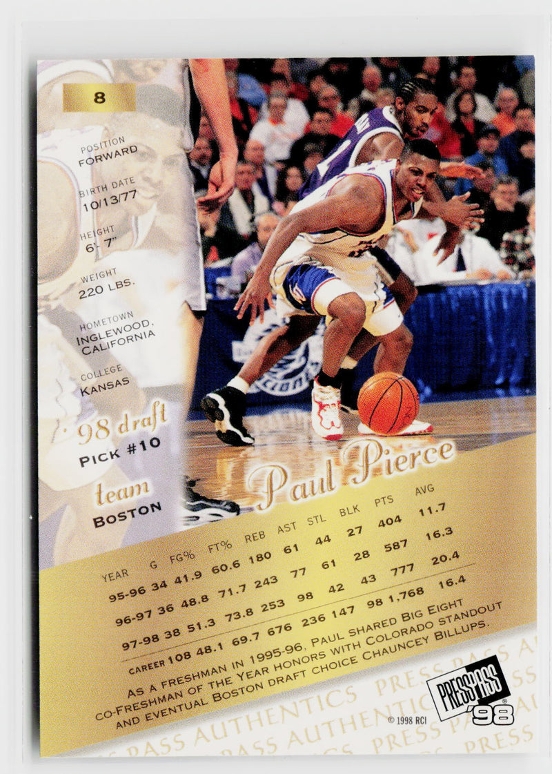 1998 Press Pass Authentics #8 Paul Pierce-2