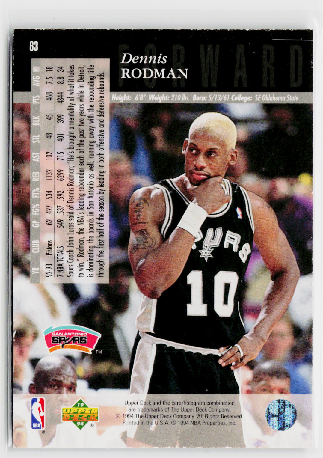 1993-94 Upper Deck Special Edition #63 Dennis Rodman-3