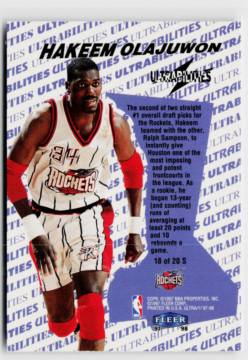 1997-98 Ultra #18 S Hakeem Olajuwon Ultrabilities Starter-3