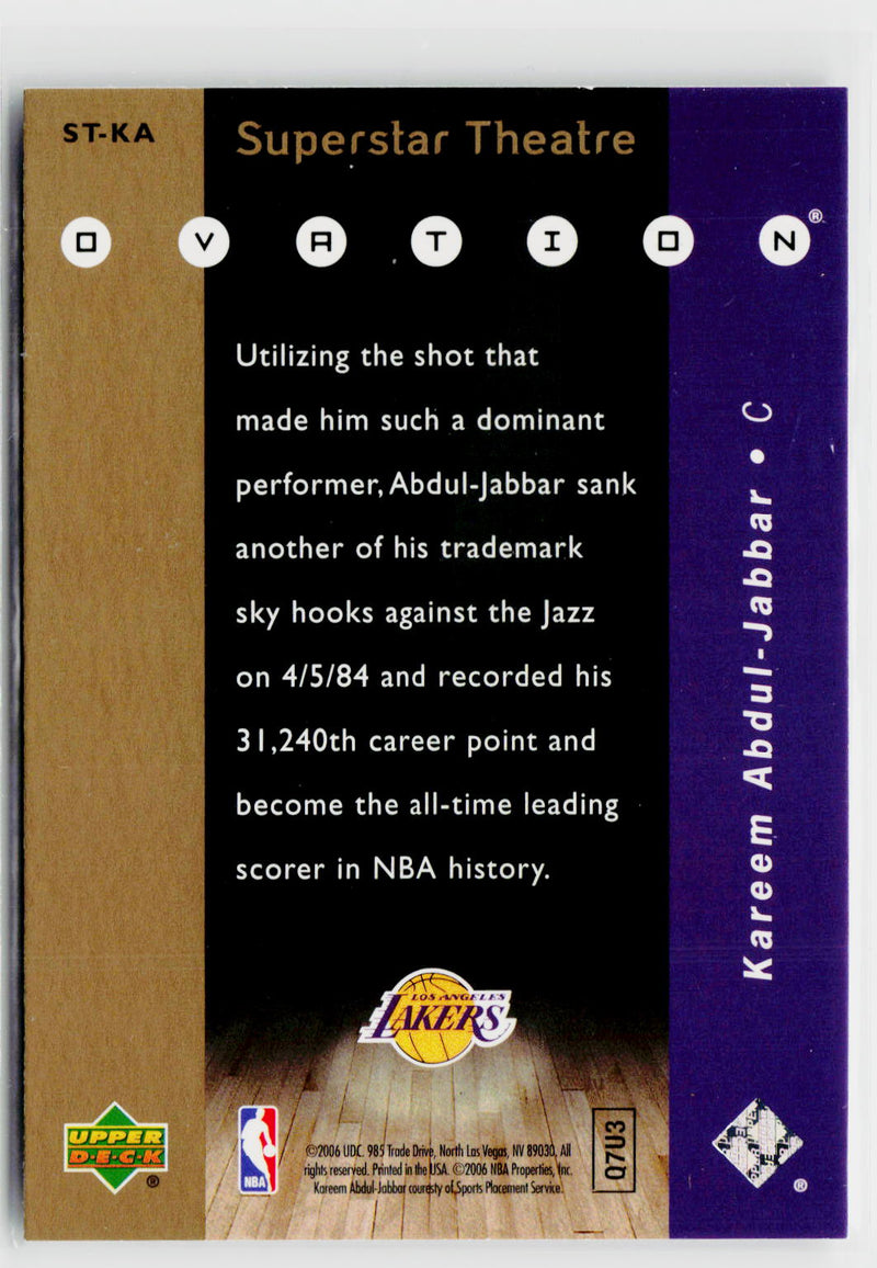 2006-07 Upper Deck Ovation #ST-KA Kareem Abdul-Jabbar Superstar Theatre-2