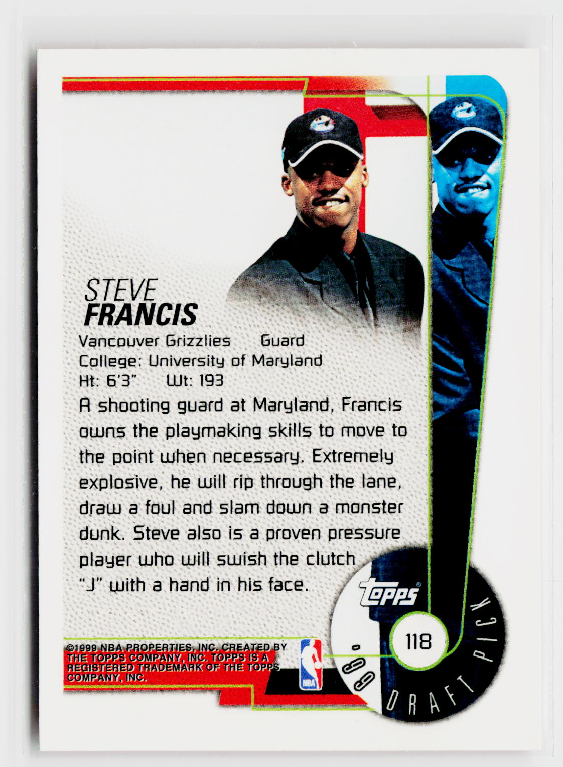 1999-00 Topps Tipoff #118 Steve Francis-6