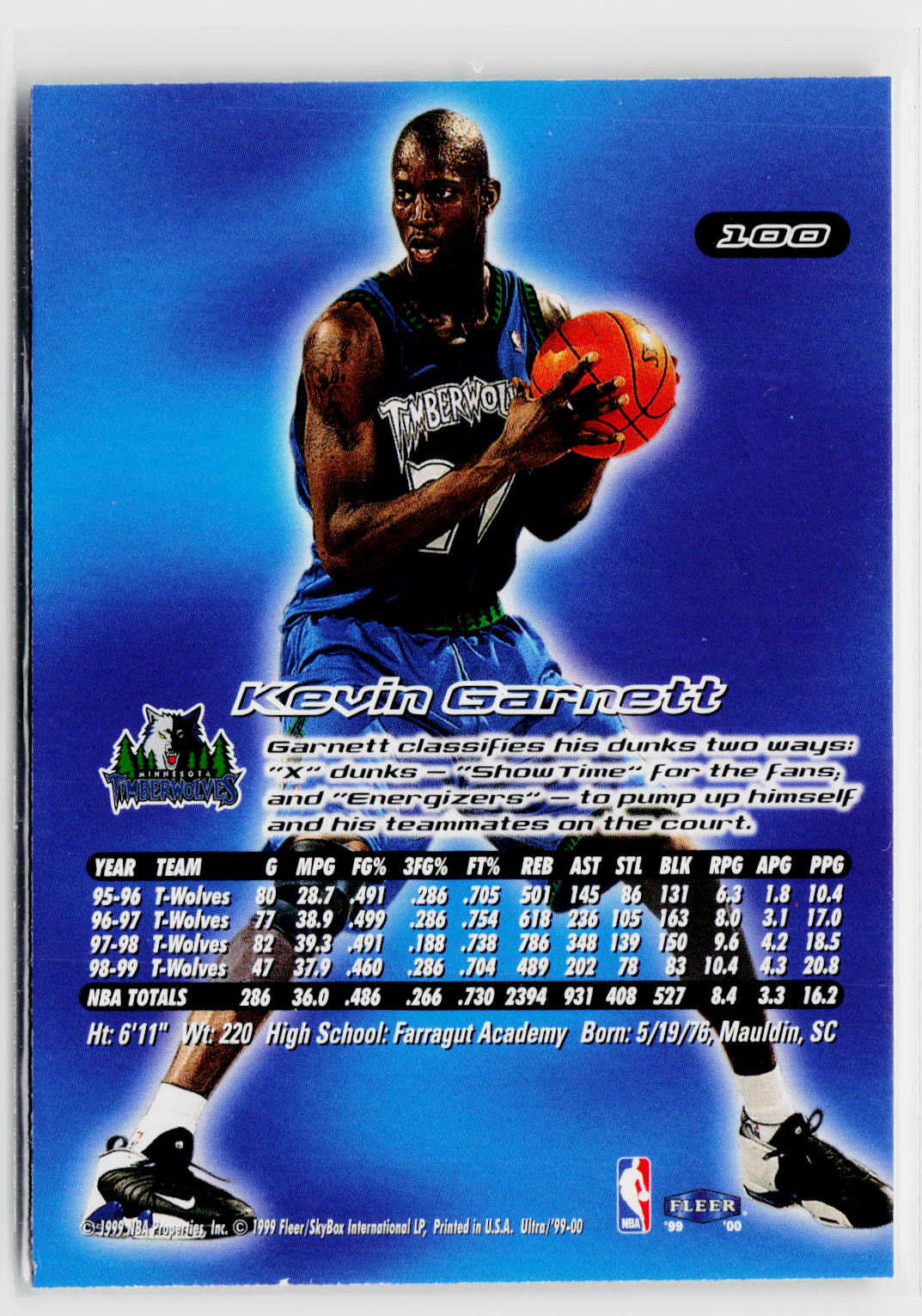 1999-00 Ultra #100 Kevin Garnett-6