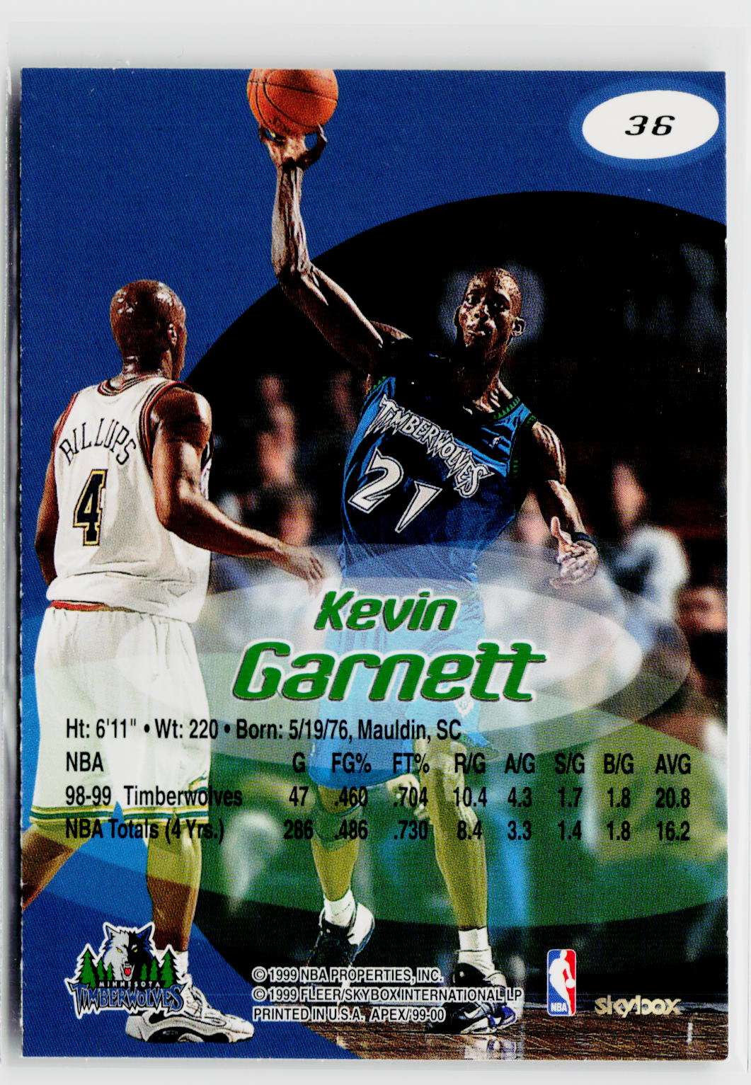 1999-00 SkyBox Apex #36 Kevin Garnett-5