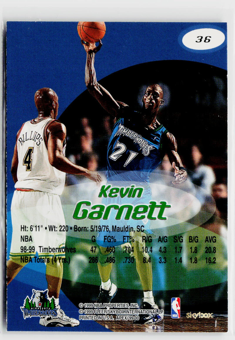 1999-00 SkyBox Apex #36 Kevin Garnett-5