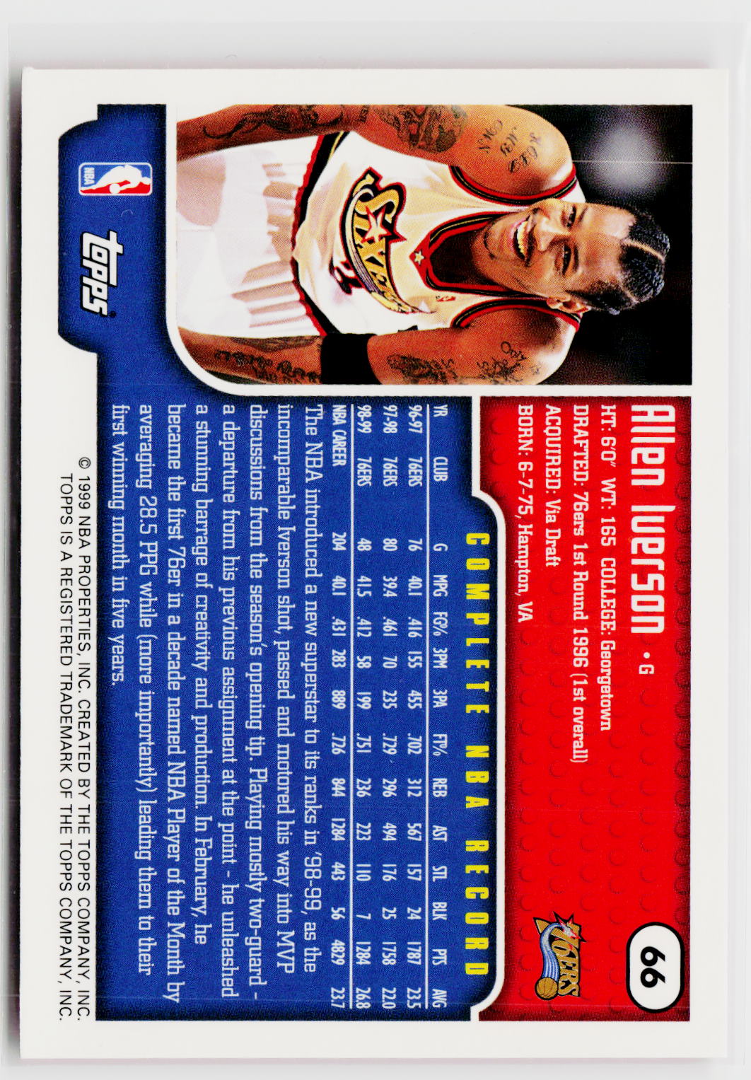 1999-00 Topps #66 Allen Iverson-2