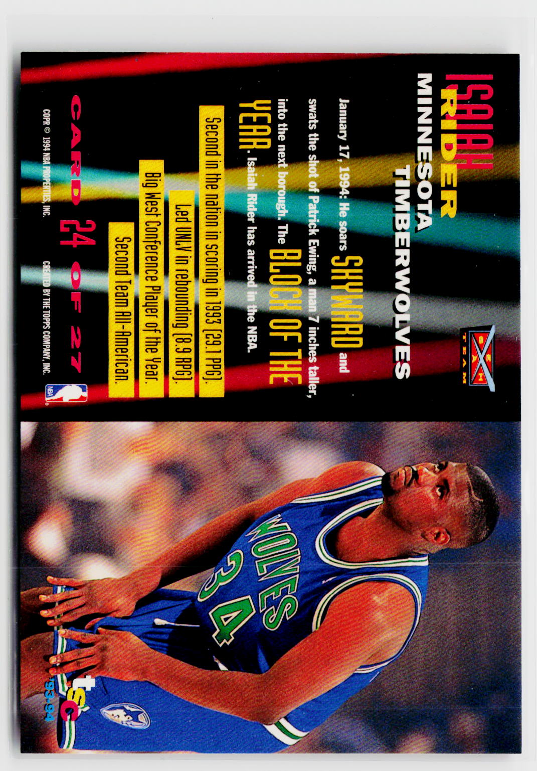 1993-94 Stadium Club #24 Isaiah Rider Beam Team-8