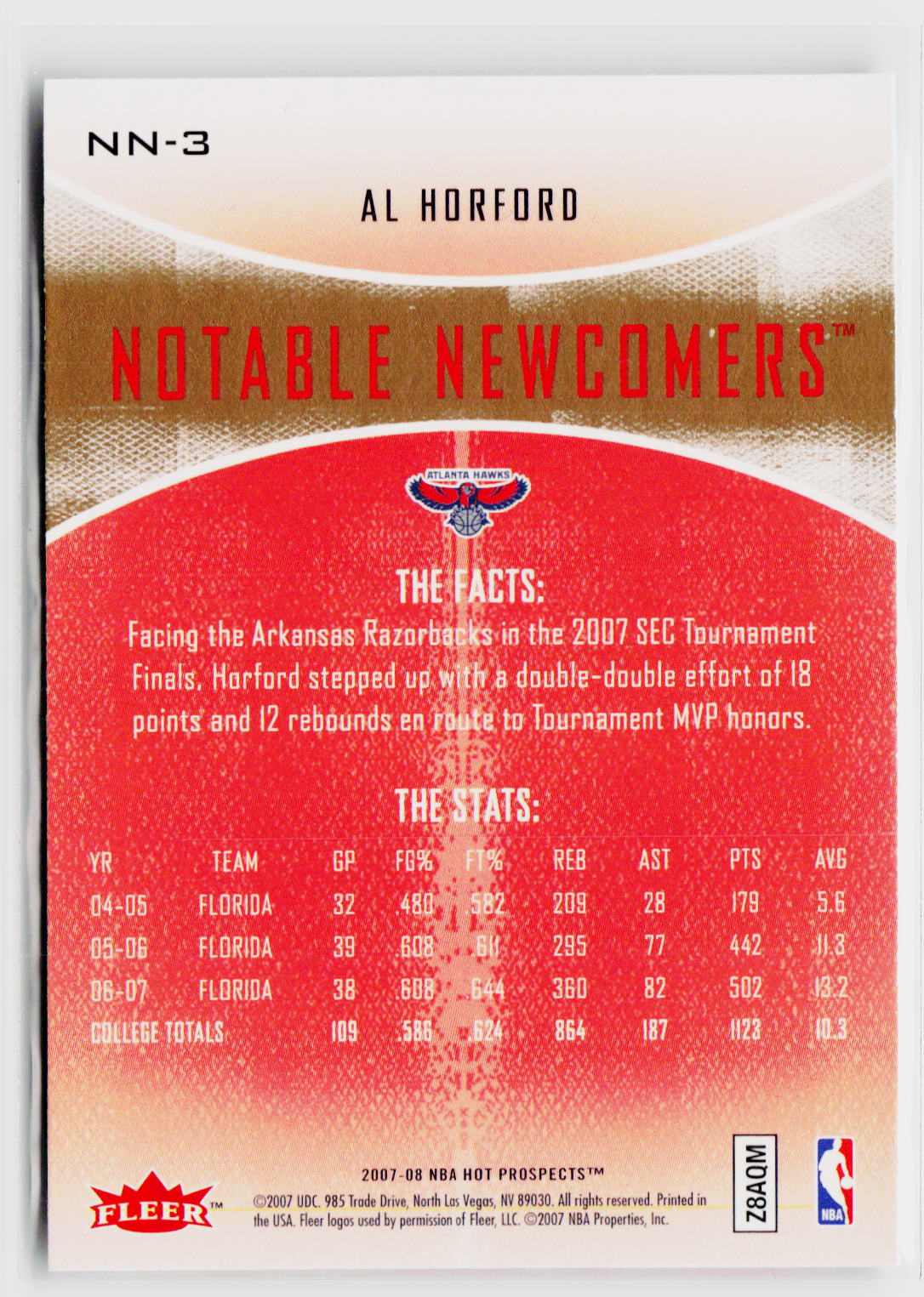 2007-08 Fleer Hot Prospects #NN-3 Al Horford Notable Newcomers-2