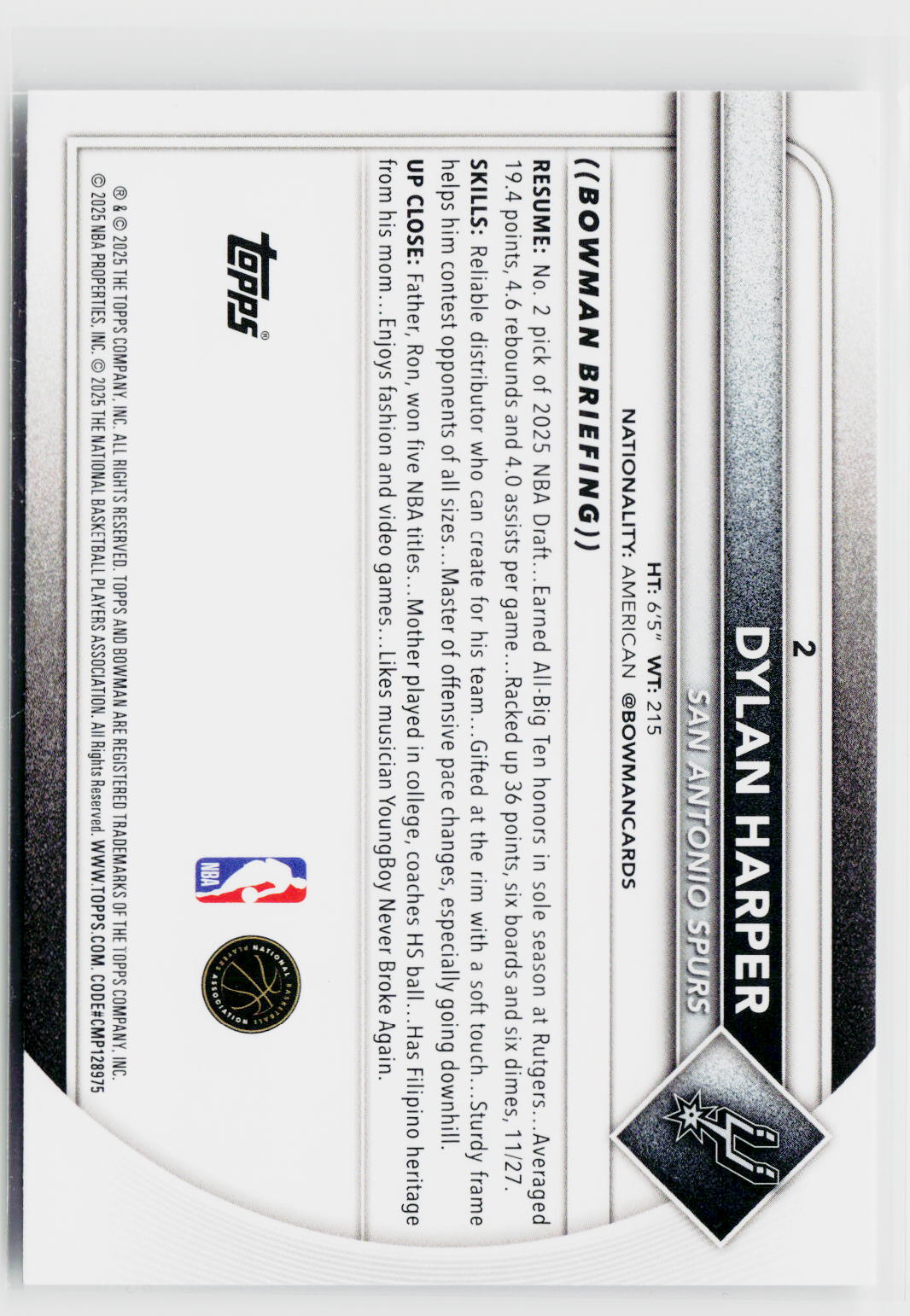 2025-26 Bowman #2 Dylan Harper-2