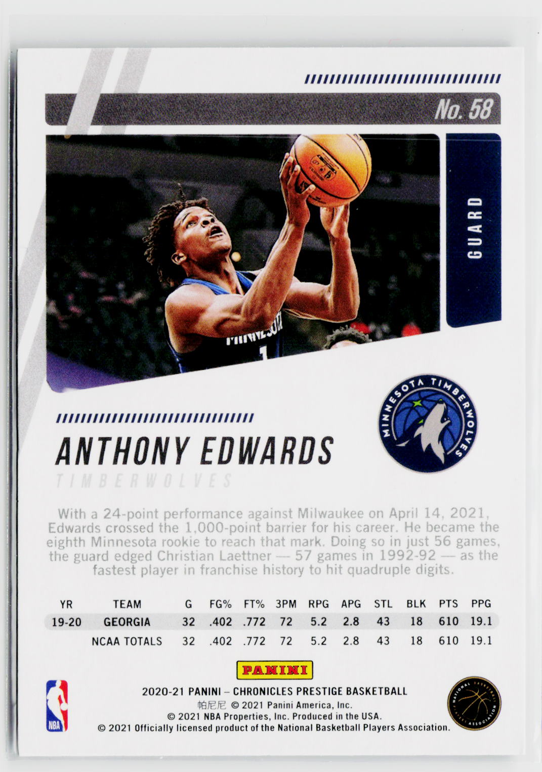 2020-21 Panini Chronicles #58 Anthony Edwards-2