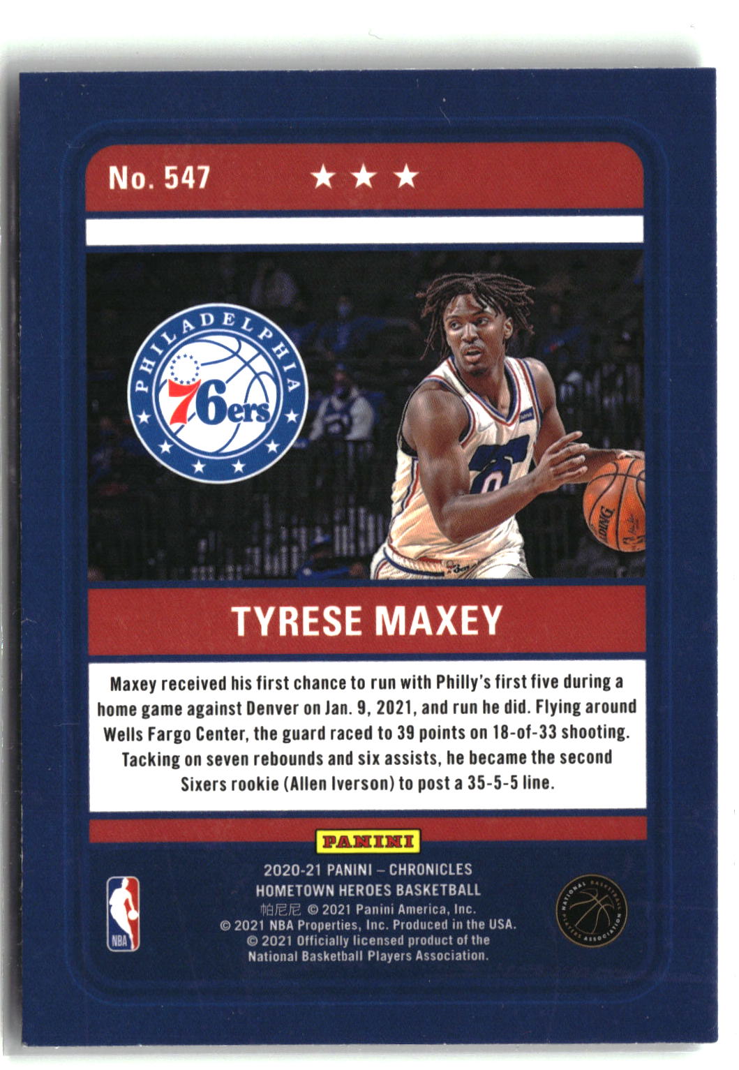 2020-21 Panini Chronicles #547 Tyrese Maxey-2