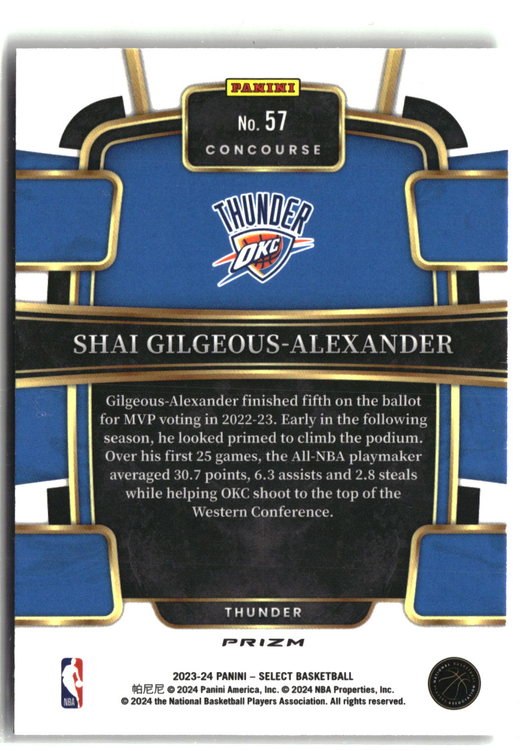 2023-24 Panini Select #57 Shai Gilgeous-Alexander Silver Prizms-2