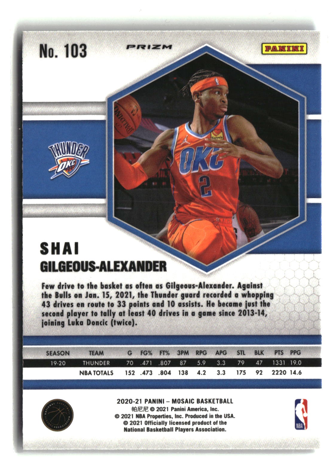 2020-21 Panini Mosaic #103 Shai Gilgeous-Alexander Mosaic Green-2