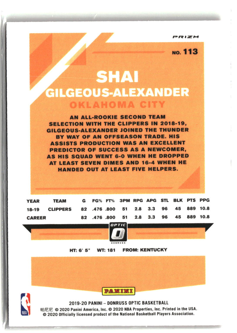 2019-20 Donruss Optic #113 Shai Gilgeous-Alexander Hyper Pink-4