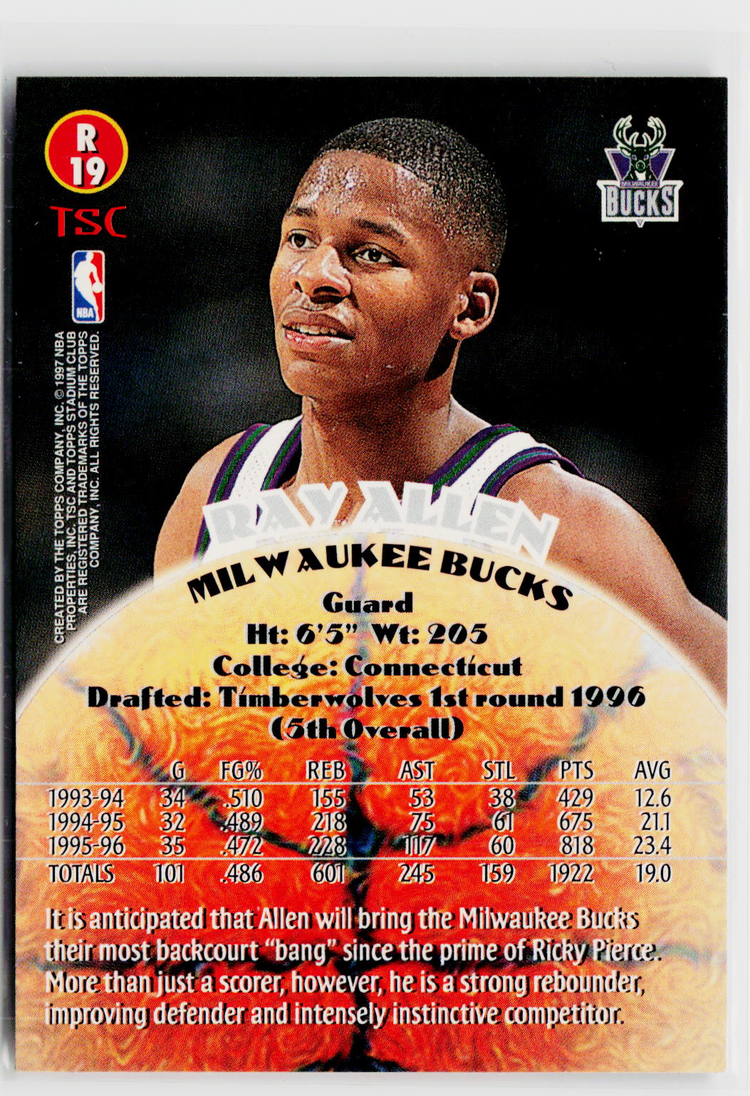 1996-97 Stadium Club #R19 Ray Allen Rookies (Series Two)-2