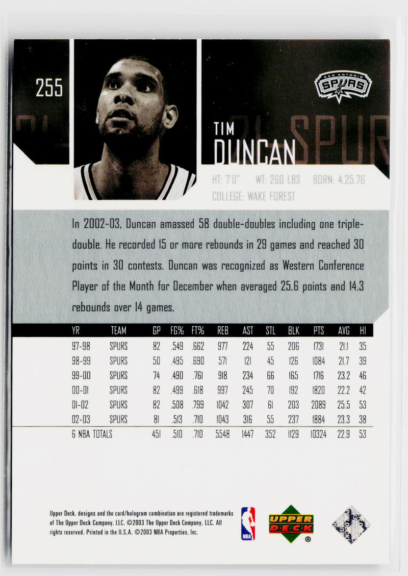 2003-04 Upper Deck #255 Tim Duncan-4