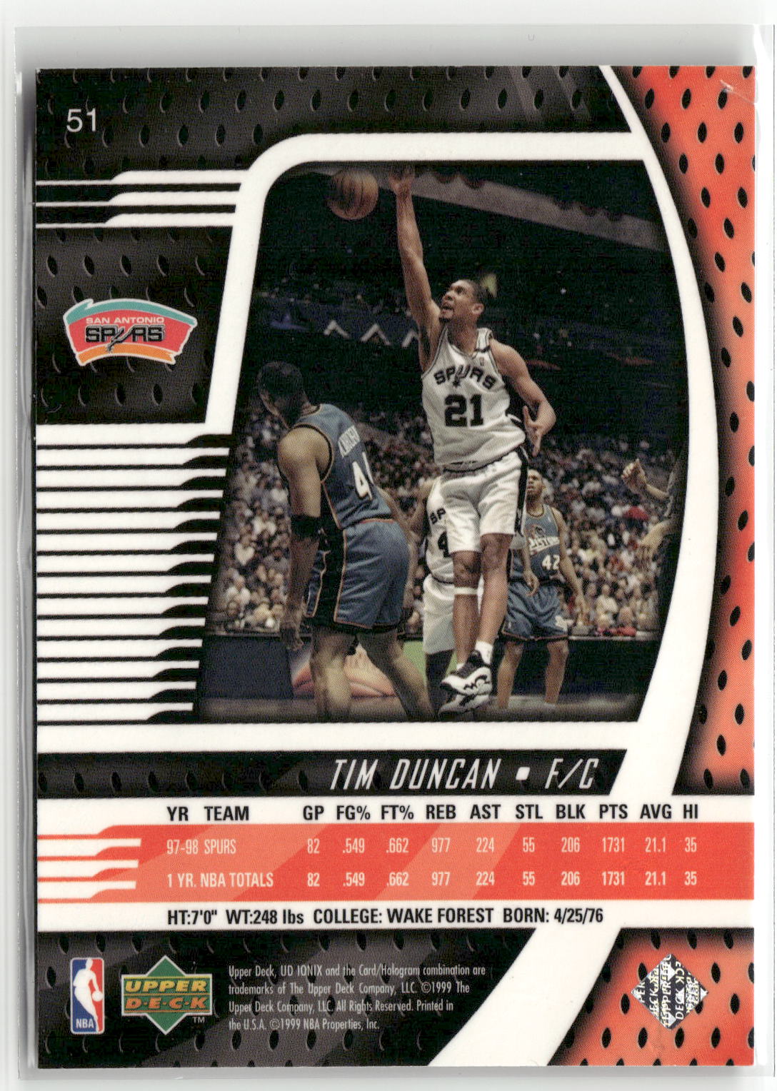 1998-99 Upper Deck Ionix #51 Tim Duncan-2