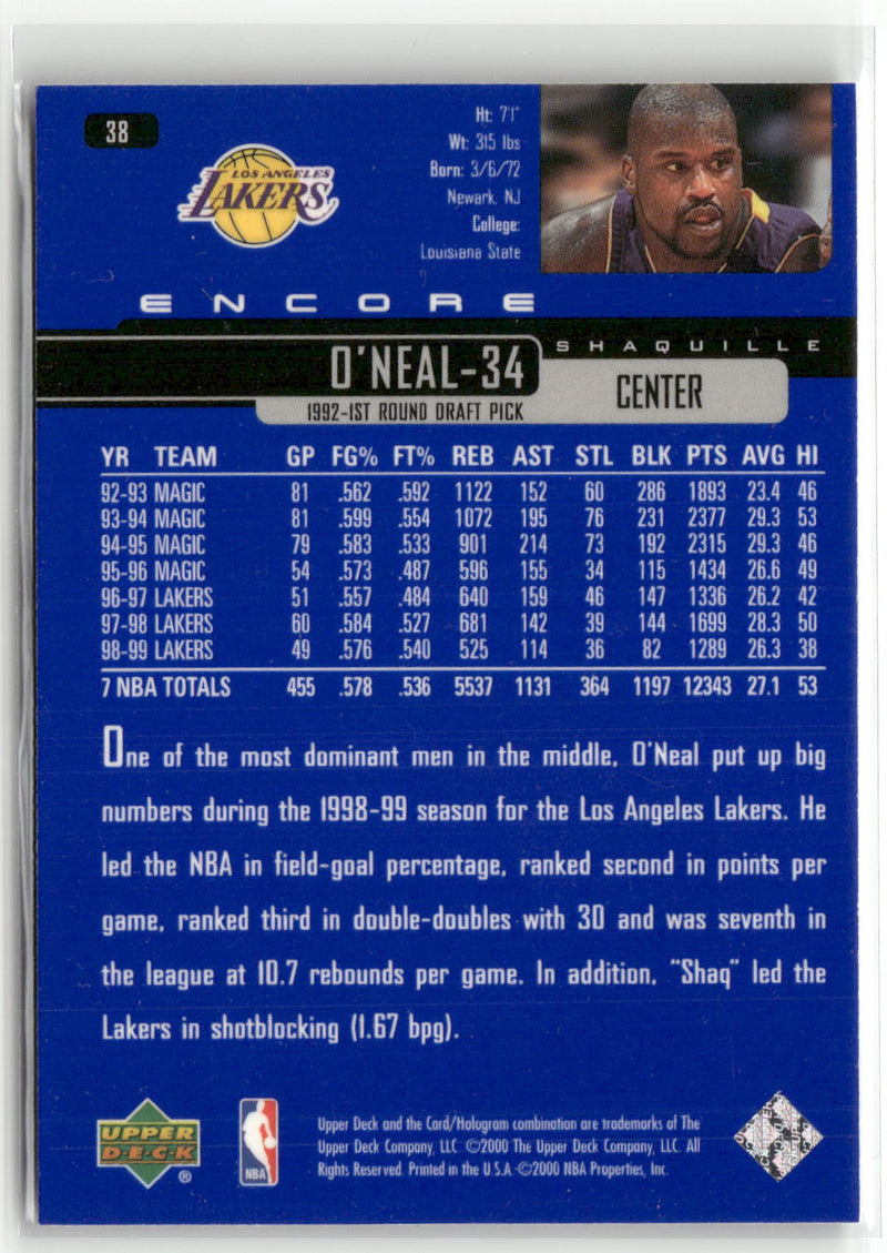 1999-00 Upper Deck Encore #38 Shaquille O'Neal-6