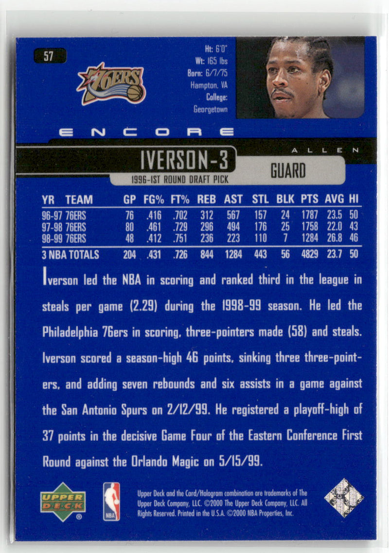 1999-00 Upper Deck Encore #57 Allen Iverson-6