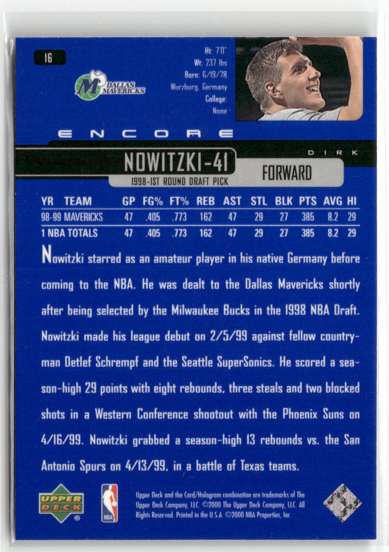 1999-00 Upper Deck Encore #16 Dirk Nowitzki-2