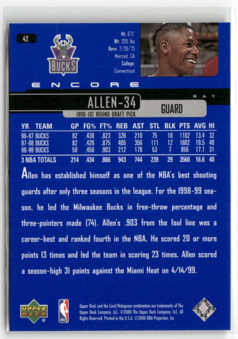 1999-00 Upper Deck Encore #42 Ray Allen-4