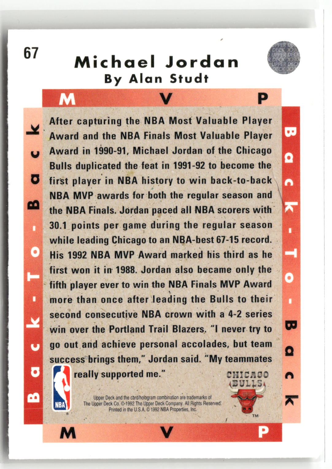 1992-93 Upper Deck #67 Michael Jordan-4