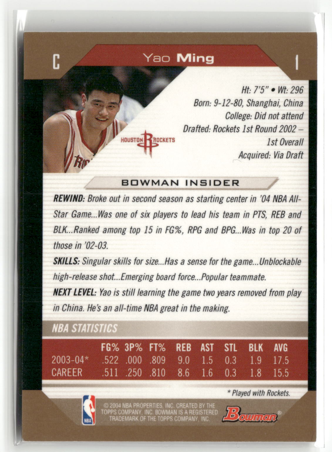 2004-05 Bowman #1 Yao Ming-2