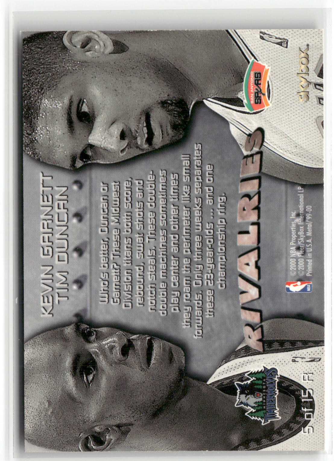 1999-00 Metal #5 R Tim Duncan / Kevin Garnett Rivalries-2