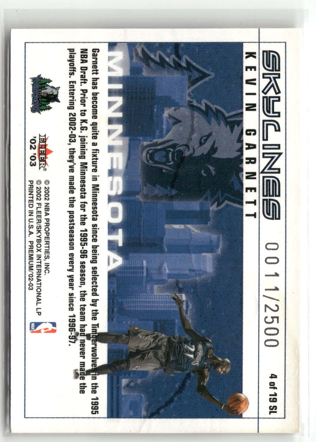 2002-03 Fleer Premium #4 SL Kevin Garnett Skylines 0011/2500-2