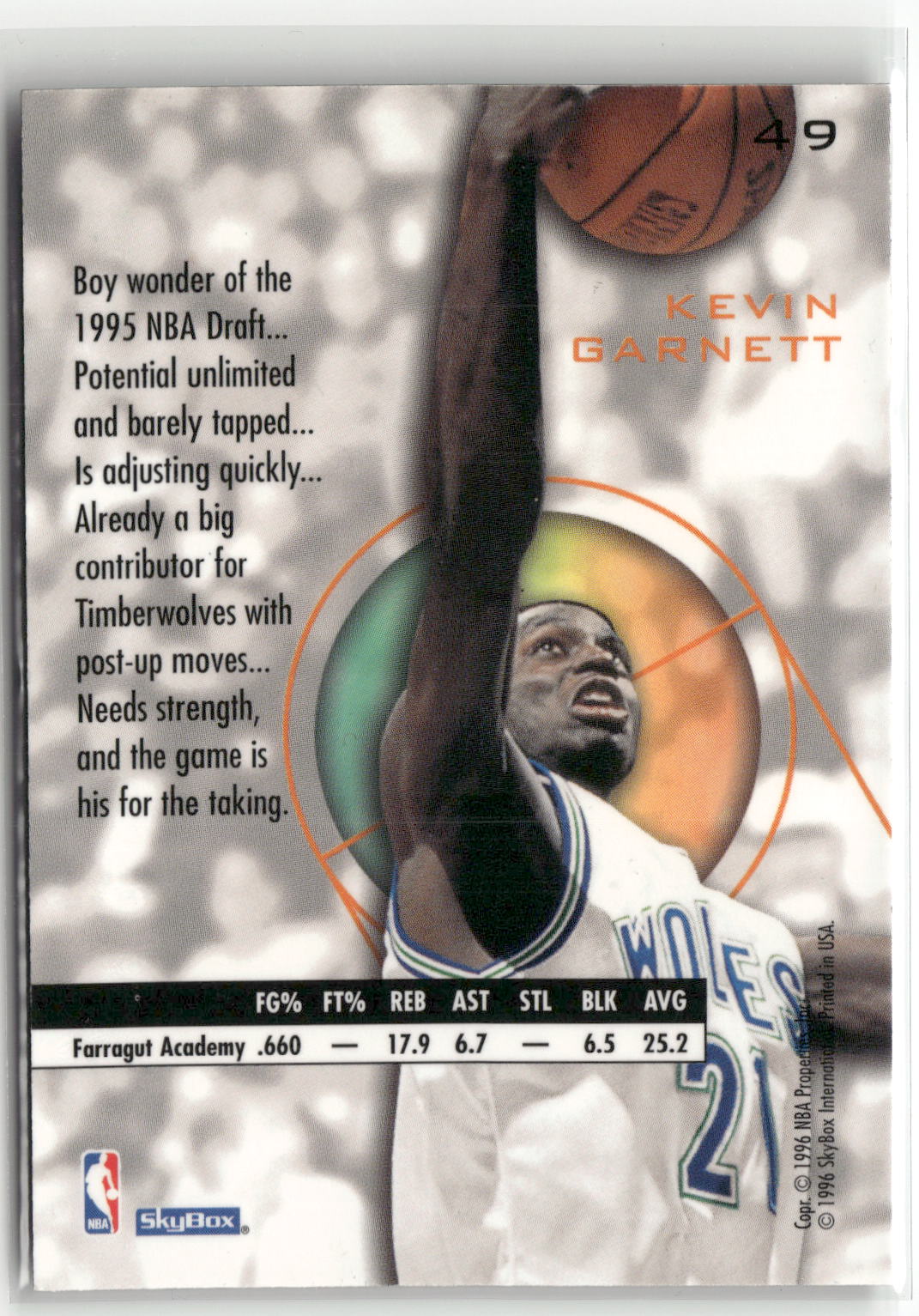1995-96 SkyBox E-XL #49 Kevin Garnett Blue-2