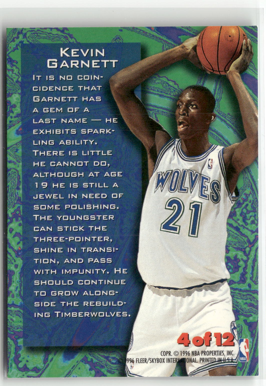 1995-96 Metal #4 Kevin Garnett Tempered Steel-2