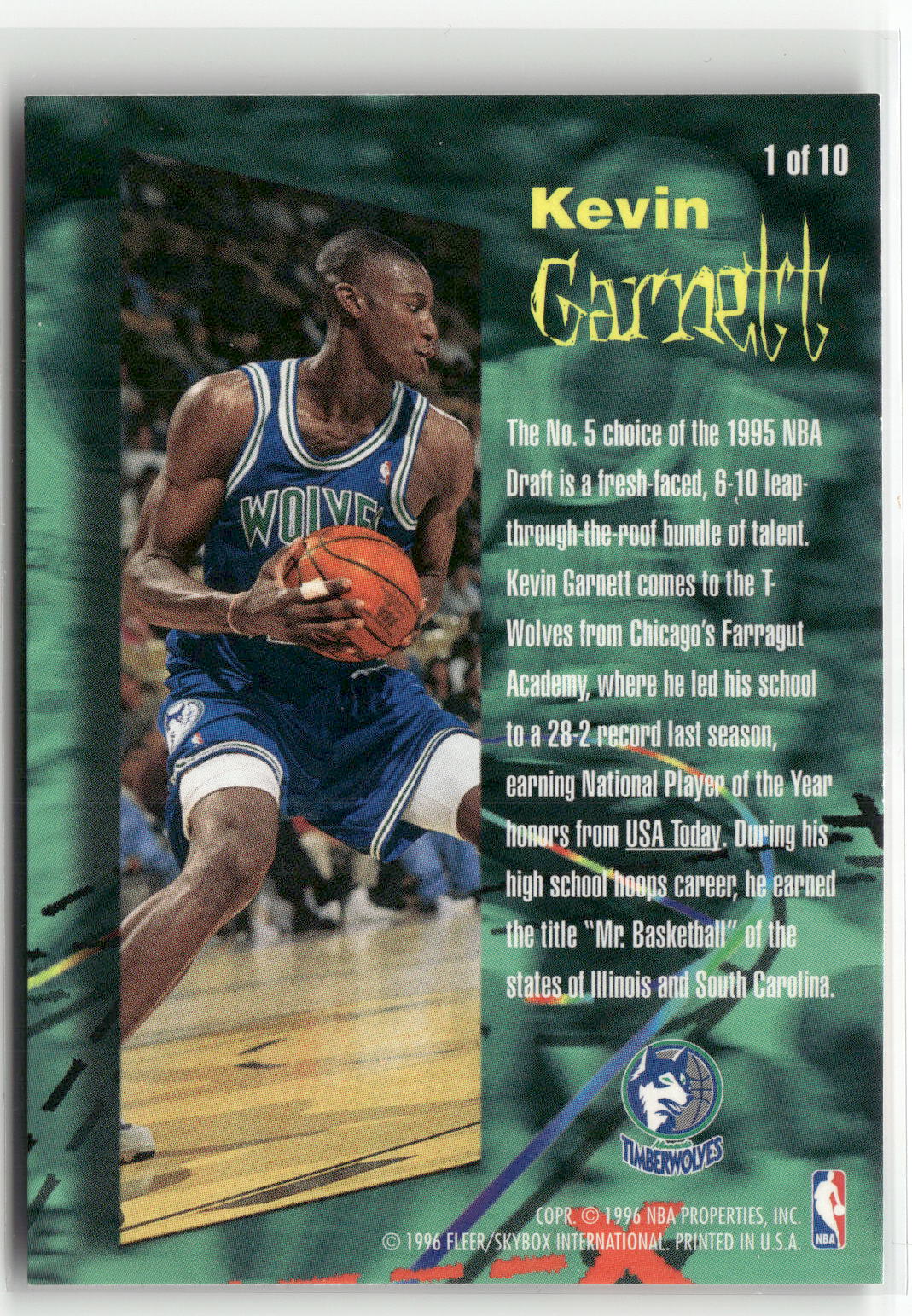 1995-96 Fleer European #490 Kevin Garnett Hot Packs-2