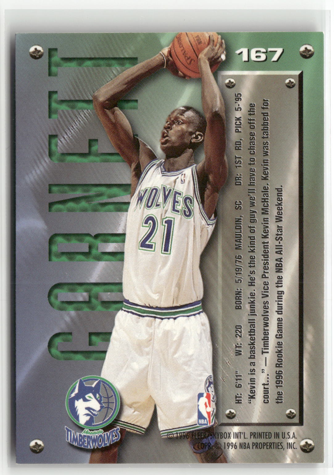 1995-96 Metal #167 Kevin Garnett-2