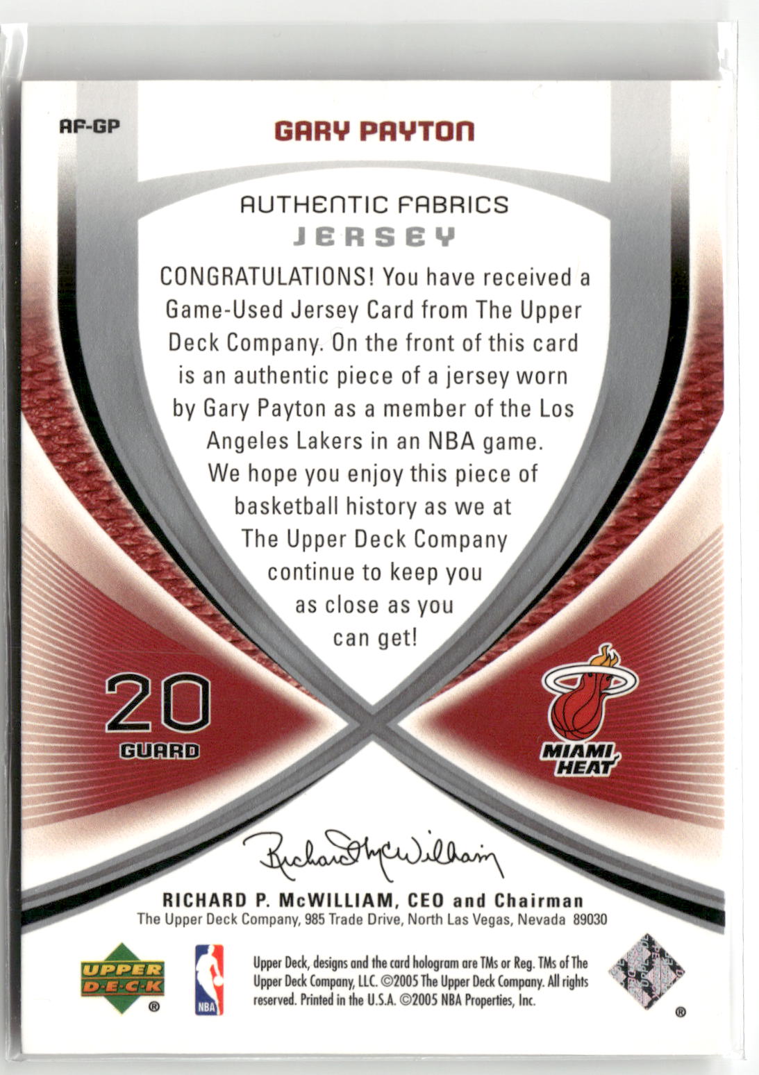 2005-06 SP Game Used #AF-GP Gary Payton Authentic Fabrics-2