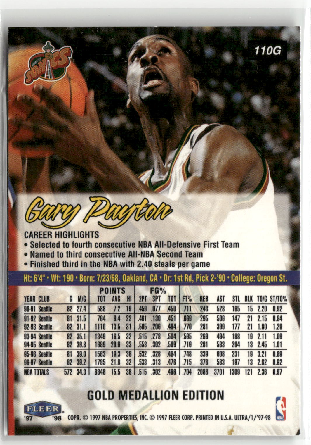 1997-98 Ultra #110G Gary Payton Gold Medallion-2