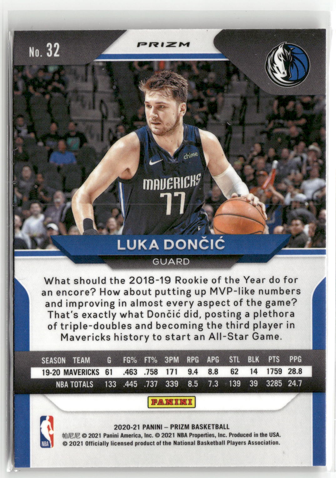 2020-21 Panini Prizm #32 Luka Doncic Red Ice Prizms-3