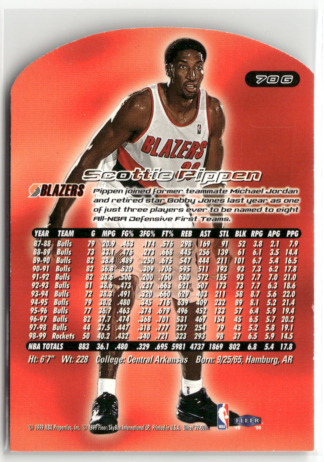 1999-00 Ultra #70G Scottie Pippen Gold Medallion-2