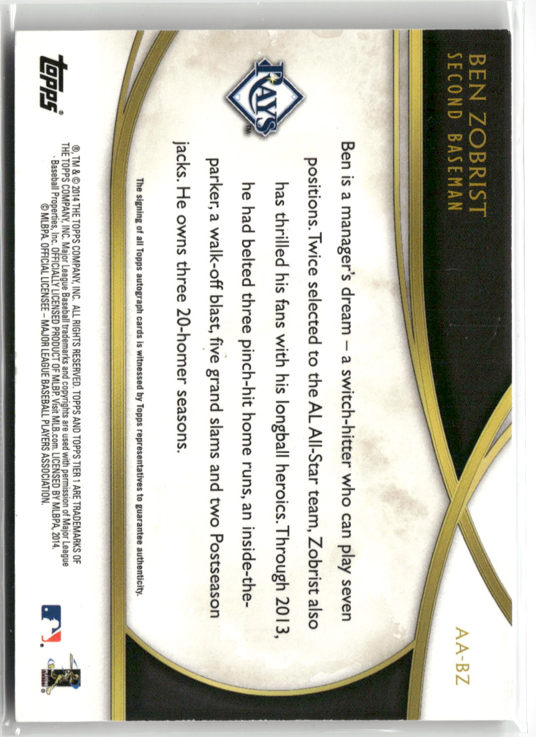 2014 Topps Tier One - Acclaimed Autographs Bronze Ink #AA-BZ Ben Zobrist #/25-4
